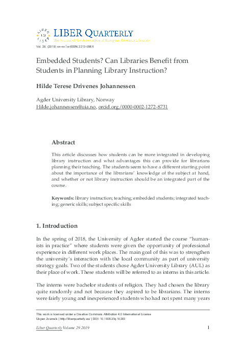 (PDF) Embedded Students? Can Libraries Benefit from Students in ...