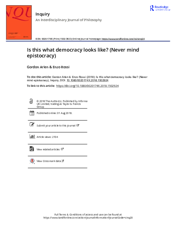 Pdf Is This What Democracy Looks Like Never Mind Epistocracy Enzo Rossi And Gordon Arlen Academia Edu