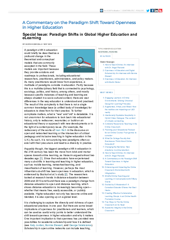 (PDF) A Commentary on the Paradigm Shift Toward Openness in Higher ...