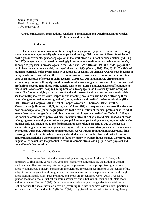 (DOC) A PostStructuralist, Intersectional Analysis Feminization and