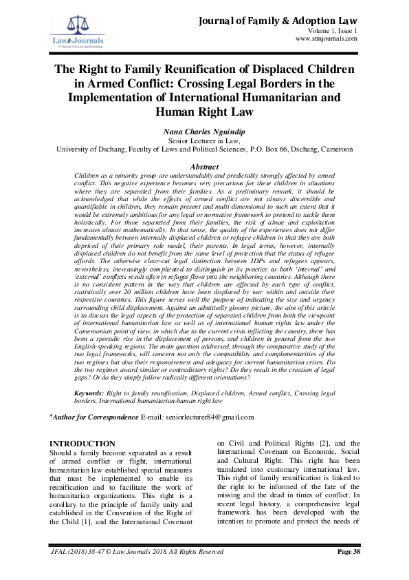 (PDF) The Right to Family Reunification of Displaced Children in Armed ...