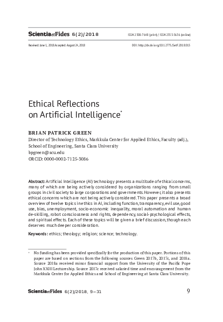 (PDF) Ethical Reflections on Artificial Intelligence