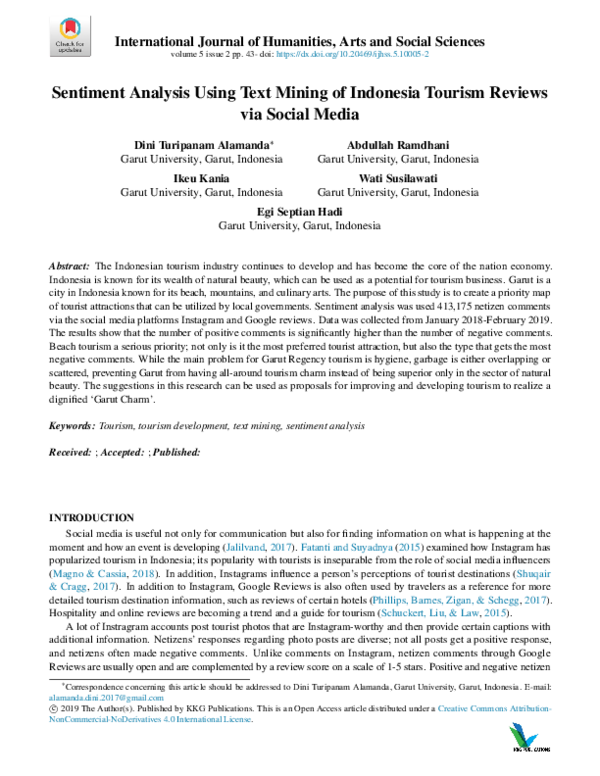 (PDF) Sentiment Analysis Using Text Mining of Indonesia Tourism Reviews ...