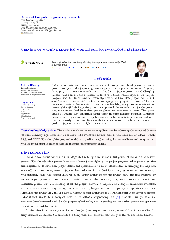 (PDF) A REVIEW OF MACHINE LEARNING MODELS FOR SOFTWARE COST ESTIMATION