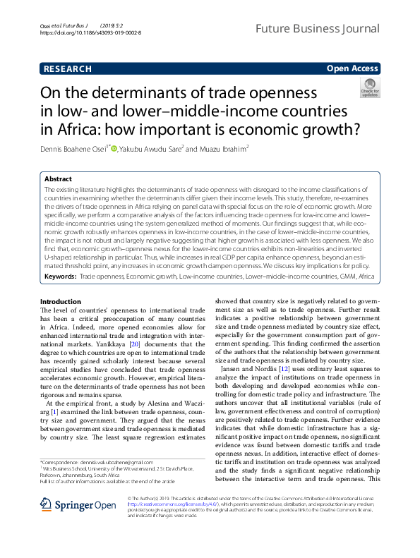 (PDF) On the determinants of trade openness in lowand lowermiddle