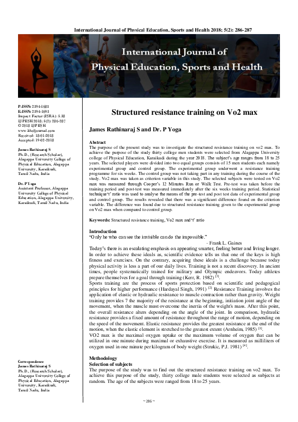 (PDF) Structured resistance training on Vo2 max Yoga P Academia.edu
