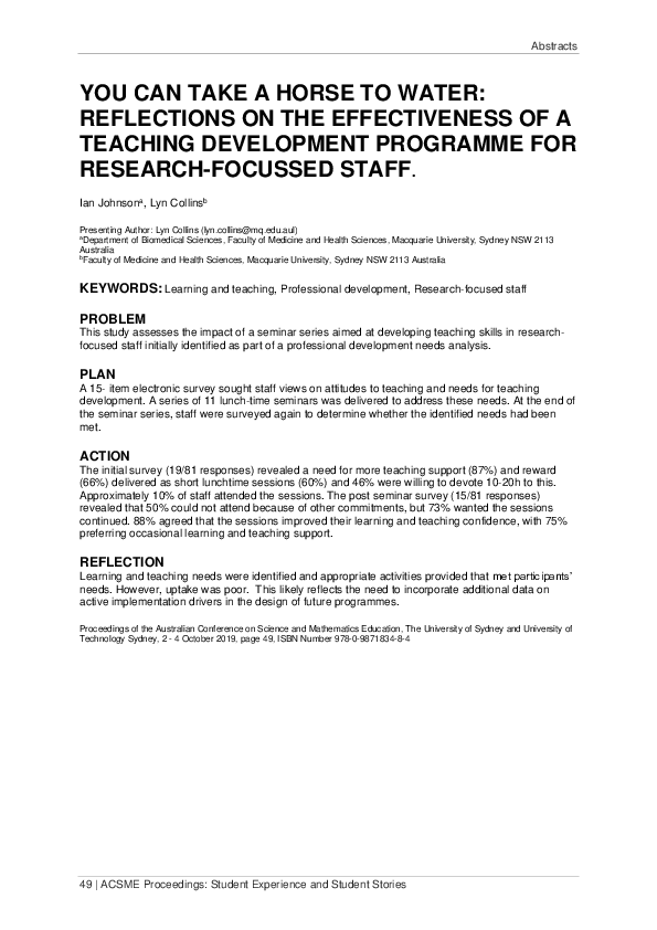 (PDF) YOU CAN TAKE A HORSE TO WATER REFLECTIONS ON THE EFFECTIVENESS