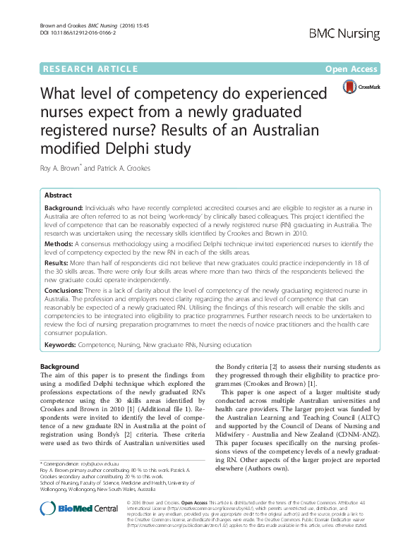 (PDF) What level of competency do experienced nurses expect from a ...
