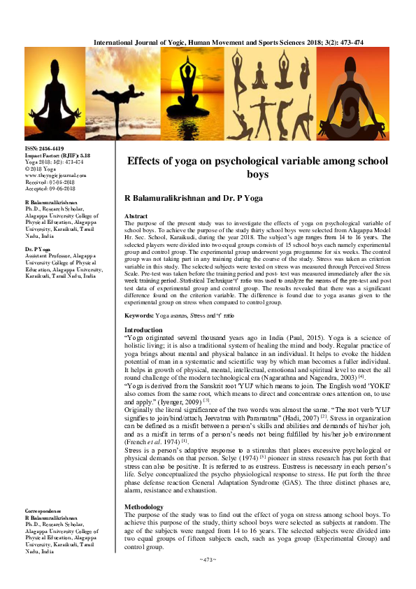 (PDF) Effects of yoga on psychological variable among school boys