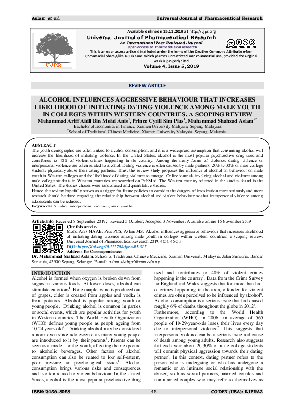 (PDF) ALCOHOL INFLUENCES AGGRESSIVE BEHAVIOUR THAT INCREASES LIKELIHOOD ...