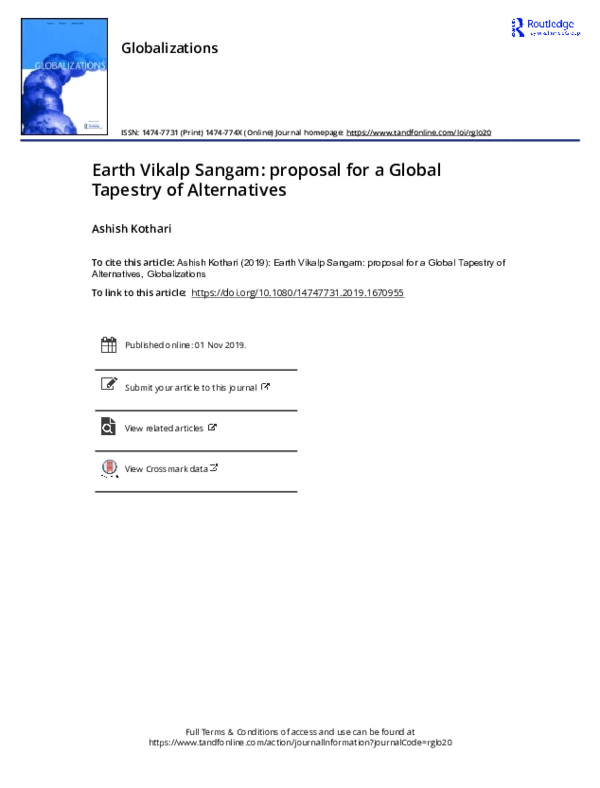 (PDF) Earth Vikalp Sangam proposal for a Global Tapestry of Alternatives Ashish Kothari