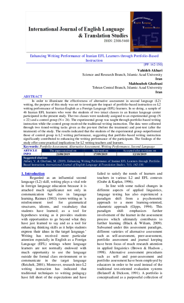 (PDF) Enhancing Writing Performance of Iranian EFL Learners through ...