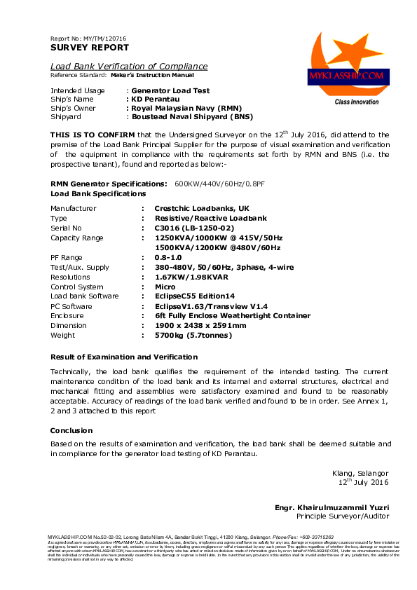 (PDF) Generator Load Bank Compliance Survey Report