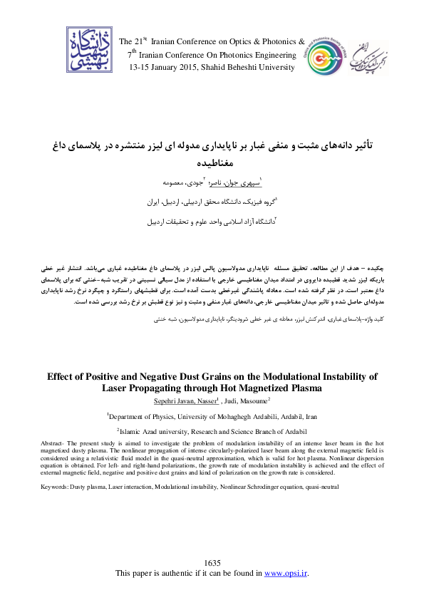 (PDF) Effect of Positive and Negative Dust Grains on the Modulational ...