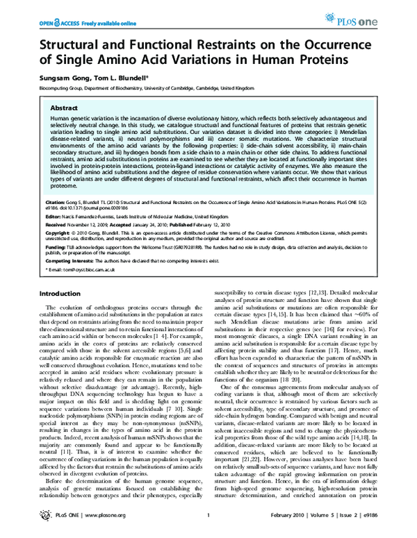 (PDF) Structural and functional restraints on the occurrence of single ...