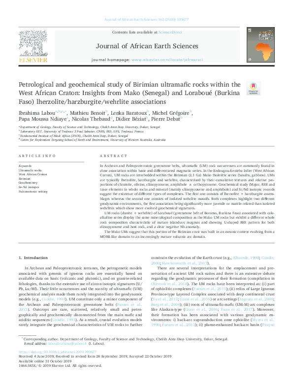 (PDF) Petrological and geochemical study of Birimian ultramafic rocks ...