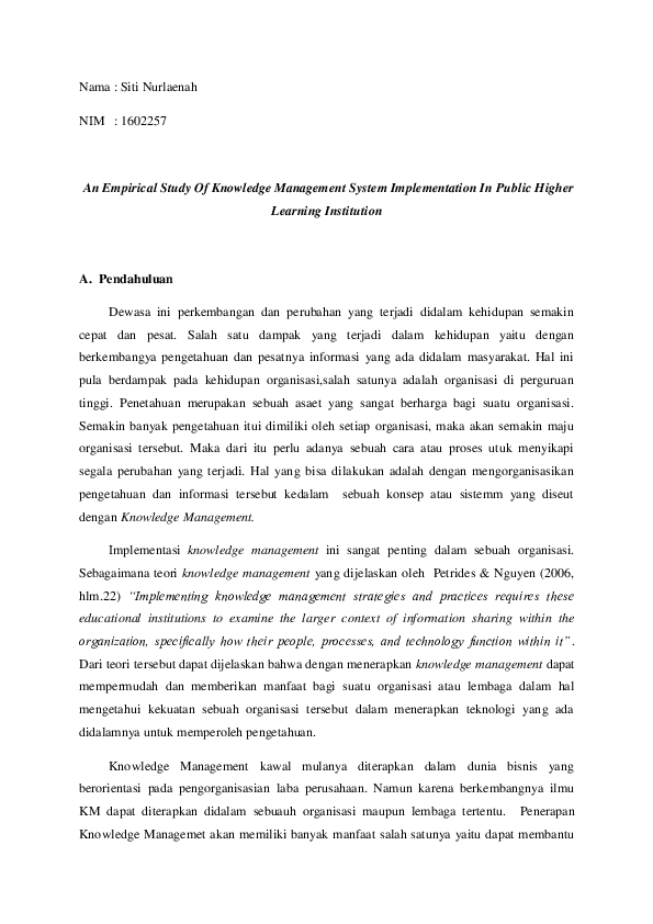 (PDF) An Empirical Study Of Knowledge Management System Implementation ...