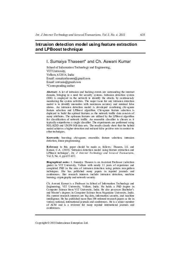 (PDF) Intrusion detection model using feature extraction and LPBoost ...