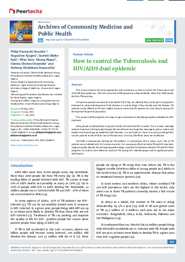 (PDF) How to control the Tuberculosis and HIVAIDS dual e
