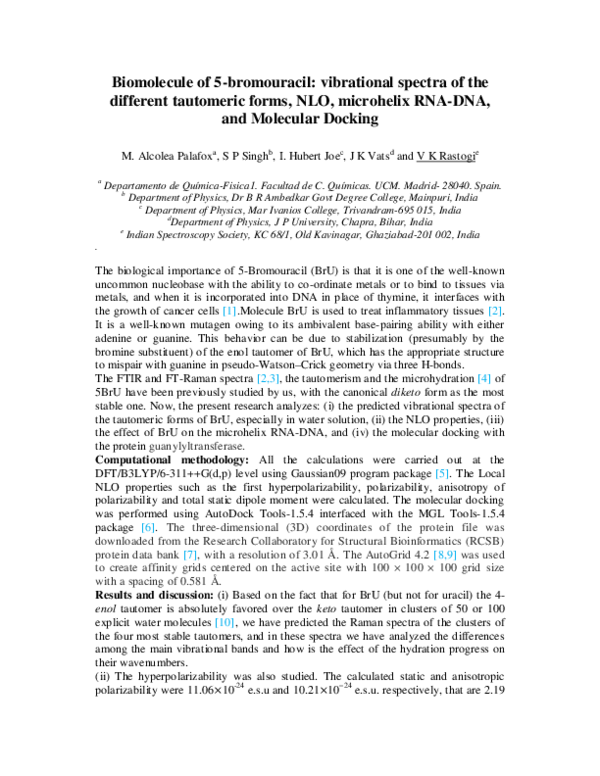 (PDF) Biomolecule of 5-bromouracil: vibrational spectra of the ...