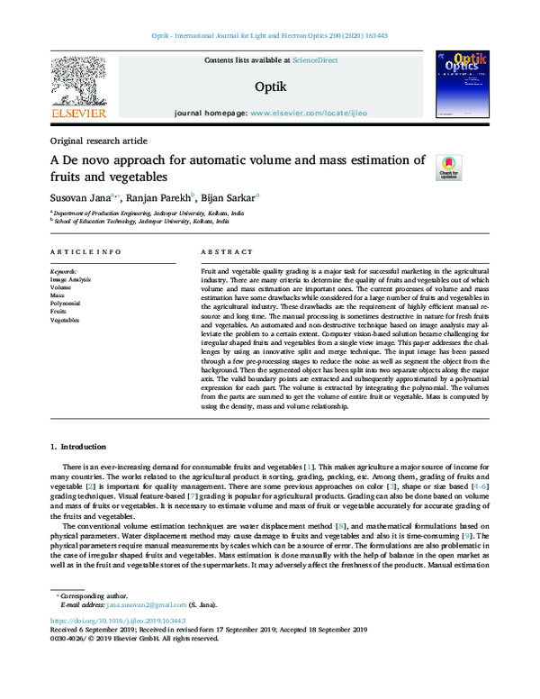 (PDF) A De novo approach for automatic volume and mass estimation of ...