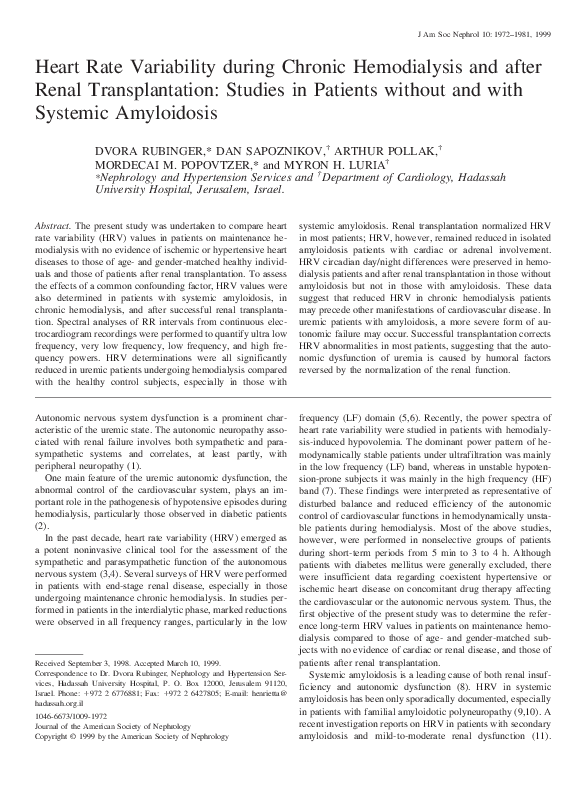 (PDF) Heart Rate Variability during Chronic Hemodialysis and after ...