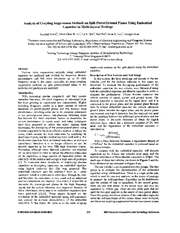 (PDF) Analysis of coupling suppression methods on split power/ground ...