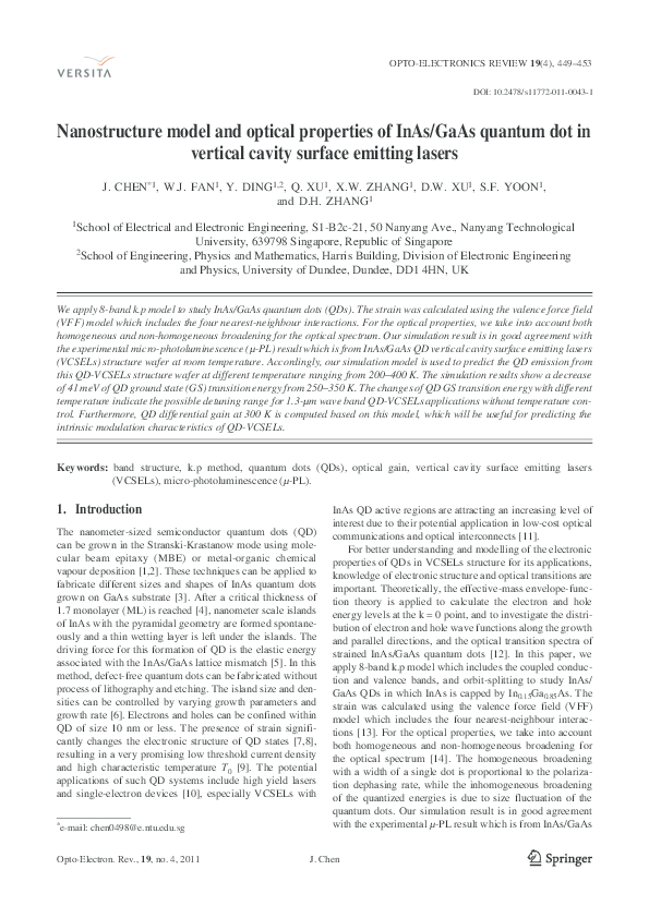 (PDF) Nanostructure model and optical properties of InAs/GaAs quantum ...