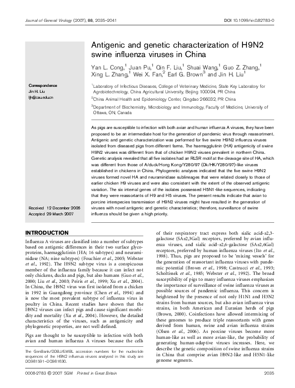 (PDF) Antigenic and genetic characterization of H9N2 swine influenza ...