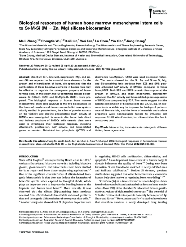 (PDF) Biological responses of human bone marrow mesenchymal stem cells ...
