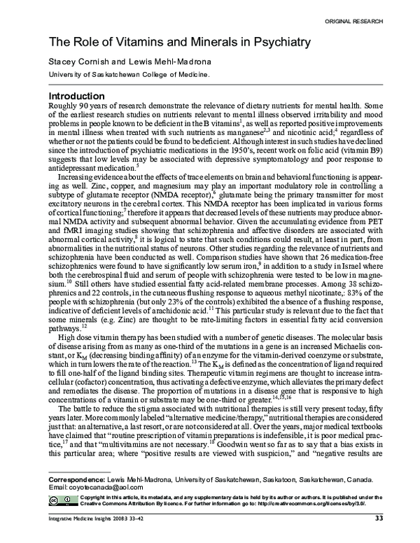 (PDF) The role of vitamins and minerals in psychiatry