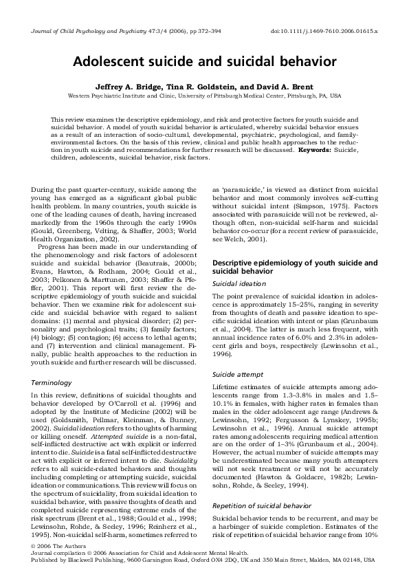 (PDF) Adolescent suicide and suicidal behavior