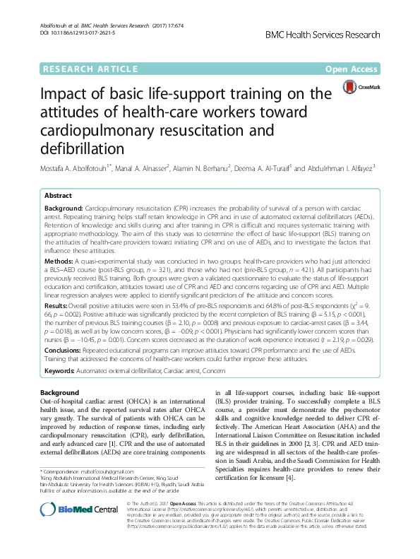 (PDF) Impact of basic life-support training on the attitudes of health ...