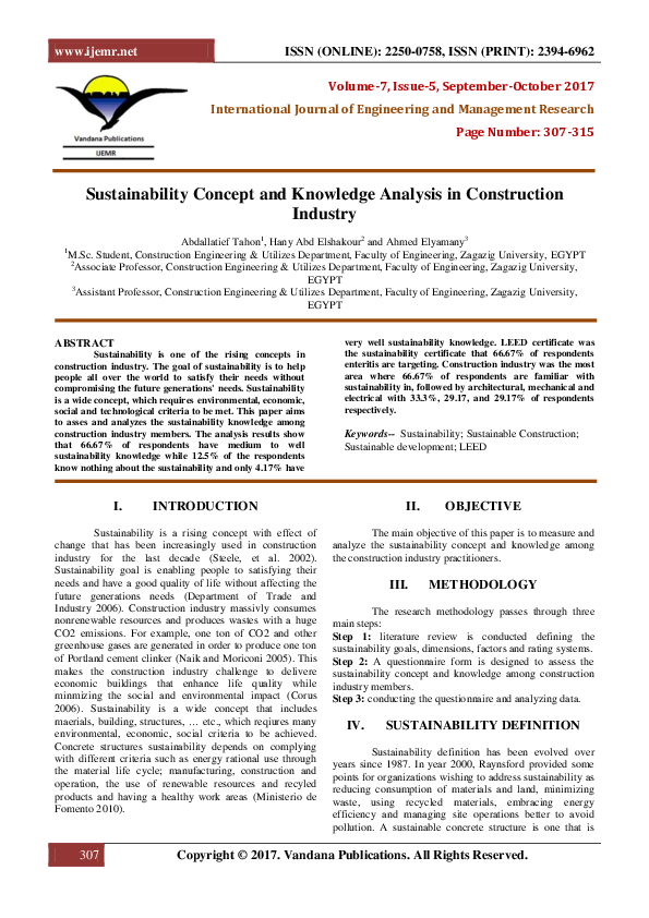 (PDF) Sustainability Concept and Knowledge Analysis in Construction ...