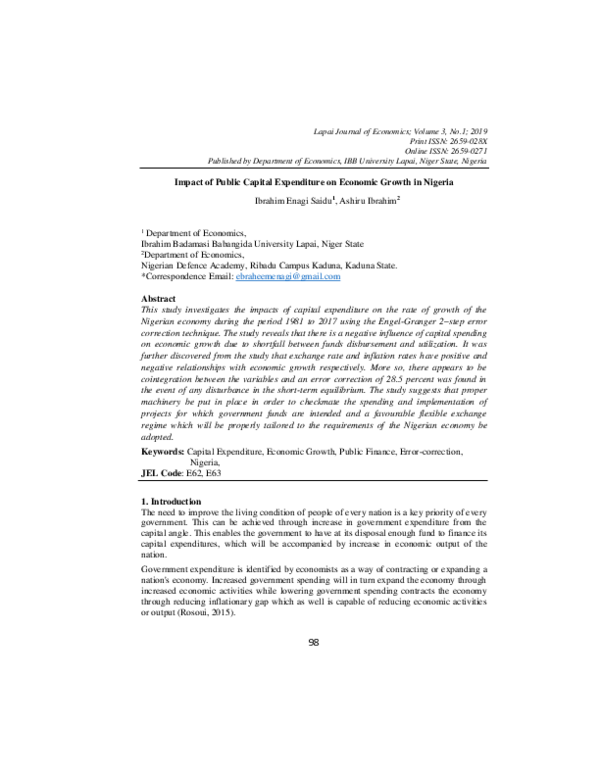 (DOC) Impact of Public Capital Expenditure on Economic Growth in Nigeria