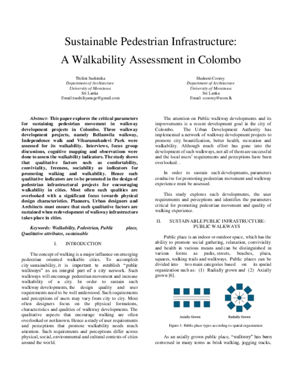 (PDF) Sustainable Pedestrian Infrastructure: A Walkability Assessment ...