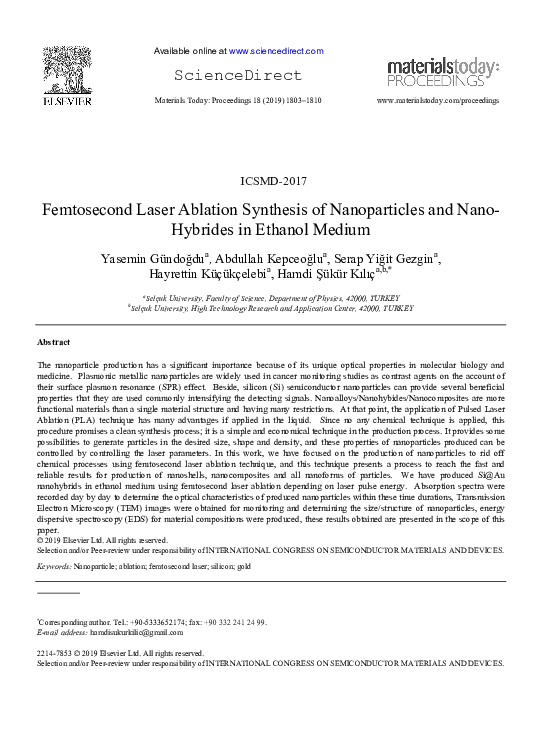 (PDF) Femtosecond Laser Ablation Synthesis of Nanoparticles and Nano ...