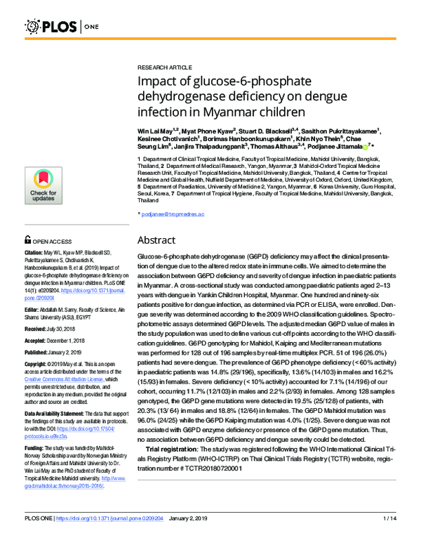 (PDF) Impact of glucose-6-phosphate dehydrogenase deficiency on dengue ...