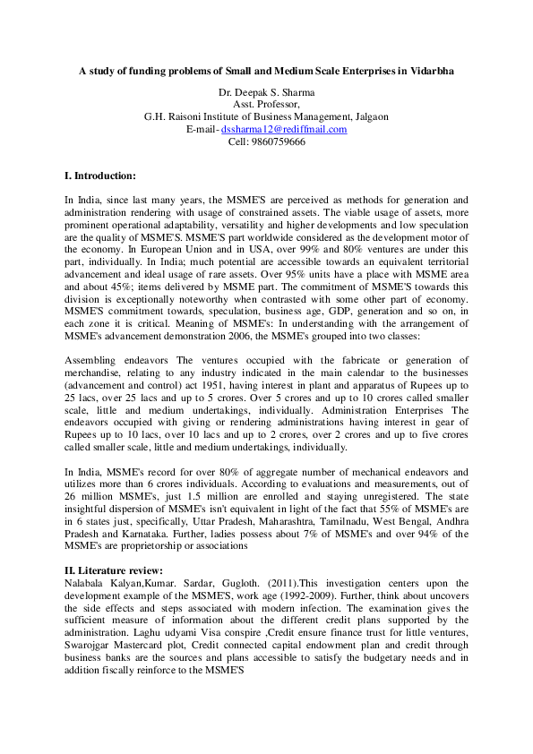 (DOC) A study of funding problems of Small and Medium Scale Enterprises ...