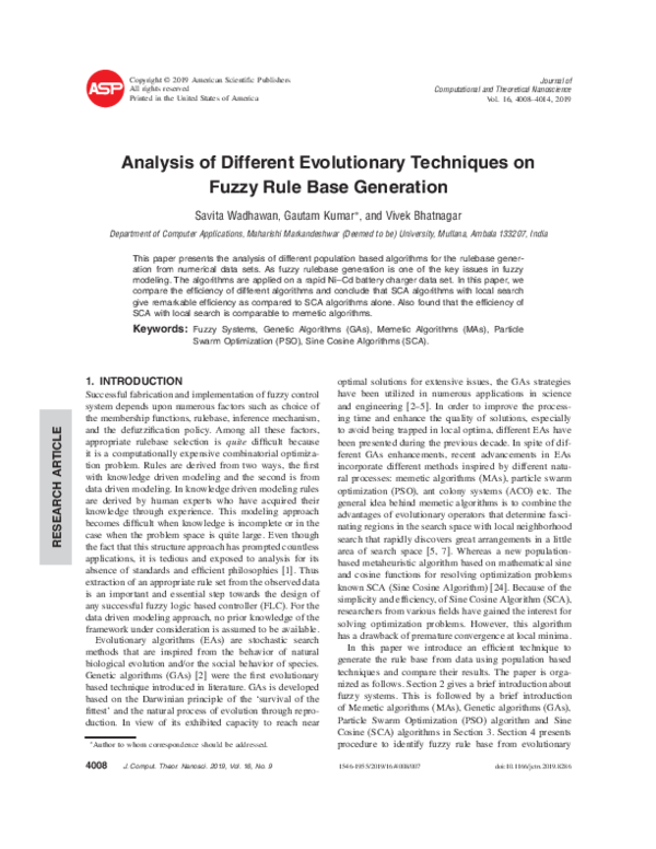 (PDF) Analysis of different evolutionary techniques on fuzzy rule base ...