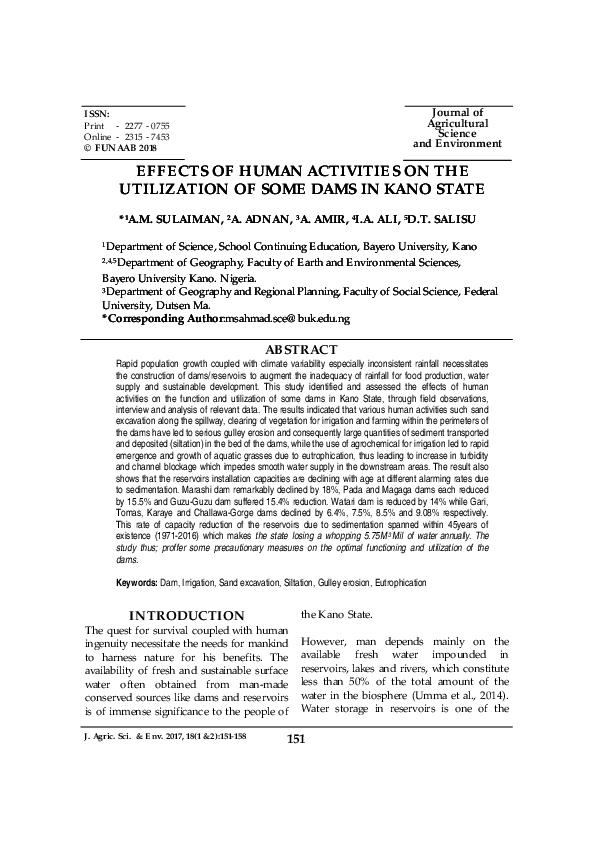 (PDF) Effects of Human Activities on the Utilization of Some Selected