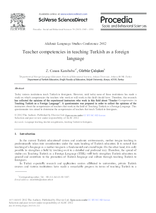 (PDF) Teacher competencies in teaching Turkish as a foreign language