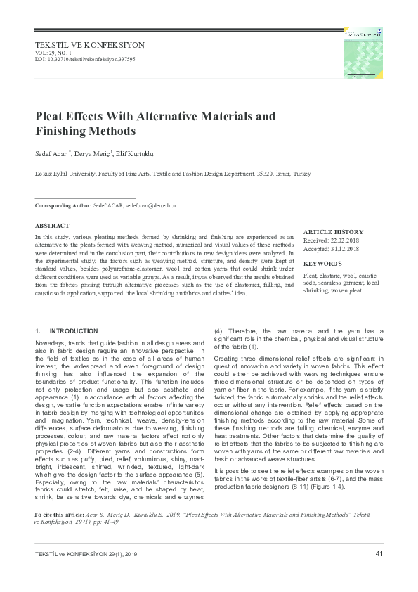 (PDF) Pleat Effects With Alternative Materials and Finishing Methods