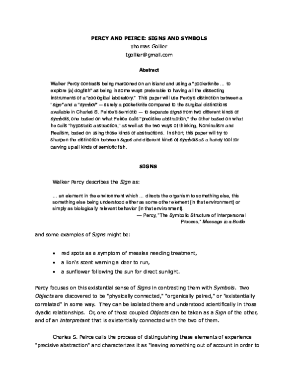 (PDF) PERCY AND PEIRCE: SIGNS AND SYMBOLS