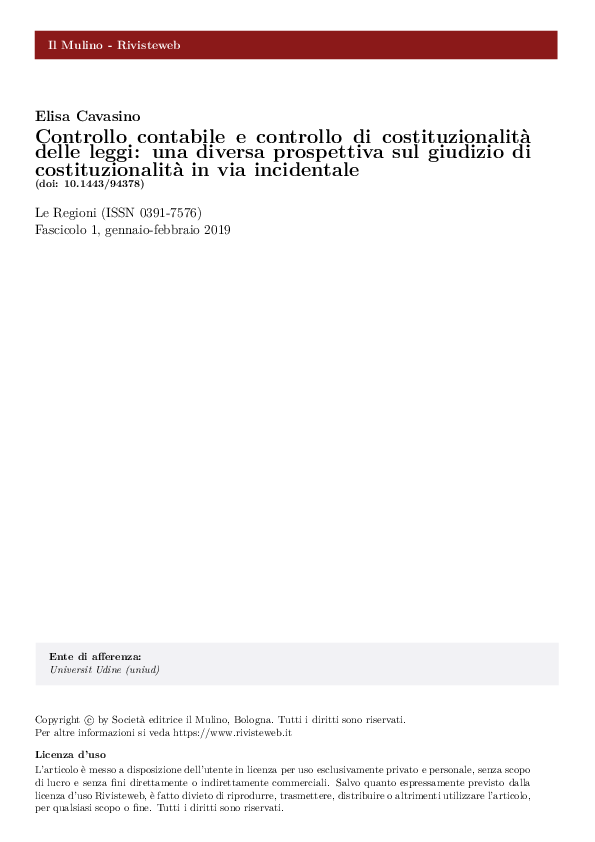 (PDF) Controllo contabile e controllo di costituzionalità delle leggi