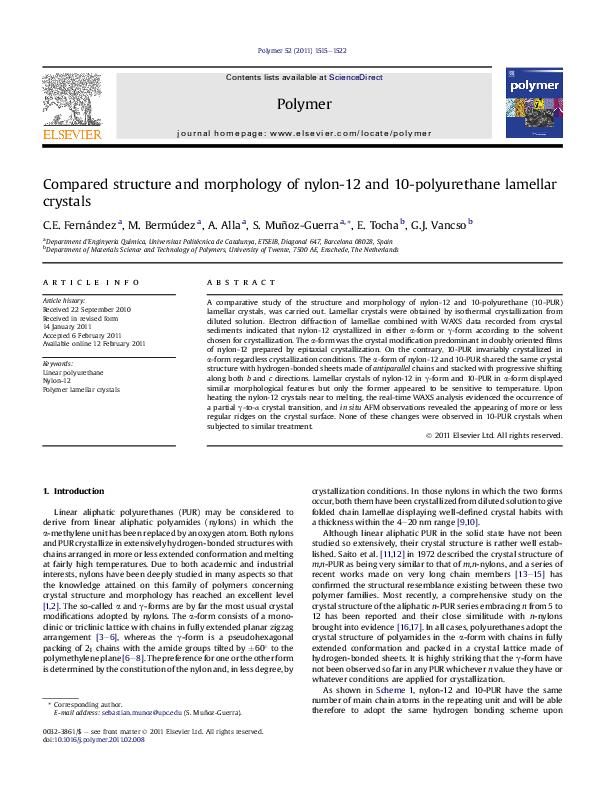 (PDF) Compared structure and morphology of nylon-12 and 10-polyurethane ...