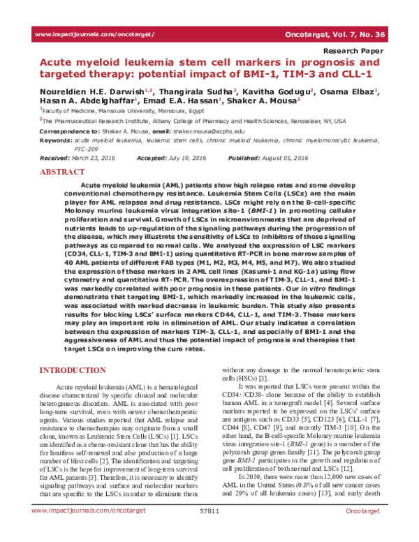 (PDF) Acute myeloid leukemia stem cell markers in prognosis and ...
