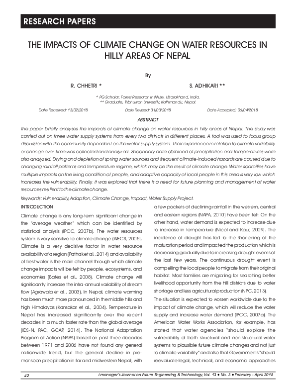 (PDF) THE IMPACTS OF CLIMATE CHANGE ON WATER RESOURCES IN HILLY AREAS ...