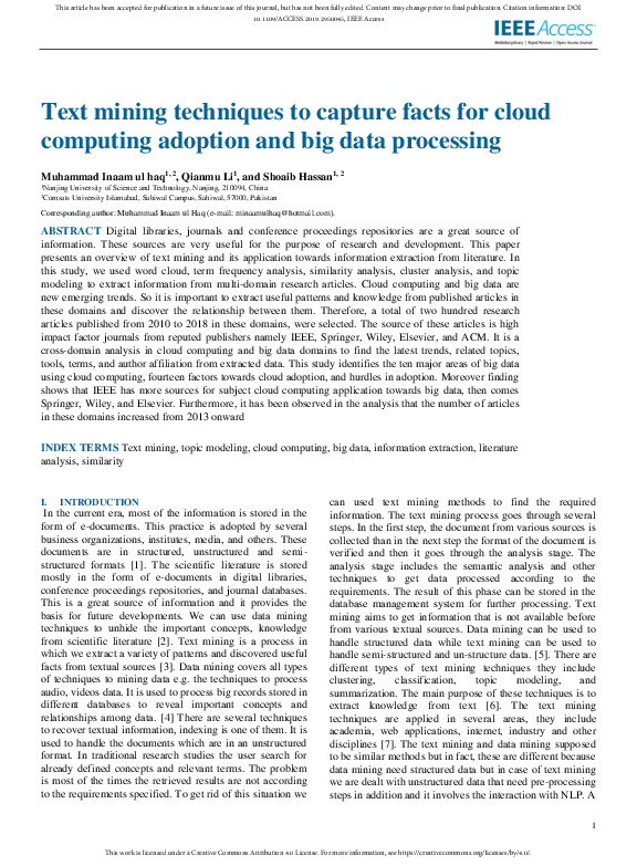(PDF) Text mining techniques to capture facts for cloud computing ...