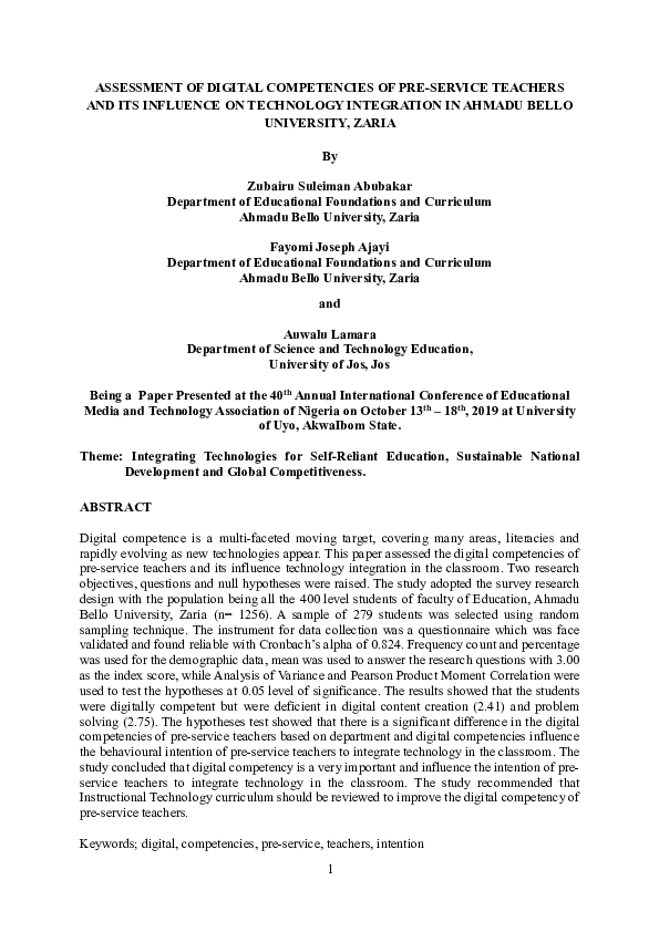 (DOC) ASSESSMENT OF THE DIGITAL COMPETENCY OF PRE-SERVICE TEACHERS IN ...